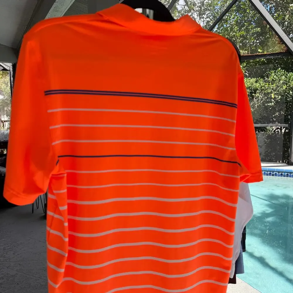 Vineyard Vines Men's Golf Polo Shirt Orange Striped Performance Lg pickleball